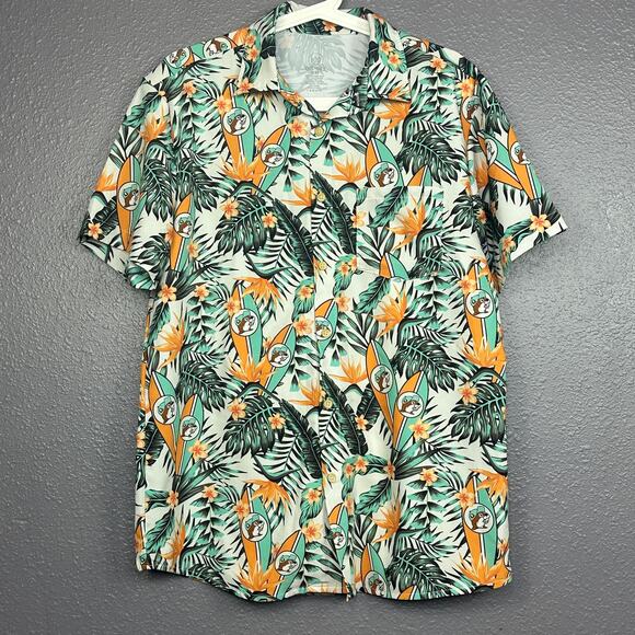 Bucees Beaver Logo Hawaiian Shirt Small All Over Print Palm Tree Button - Picture 1 of 5
